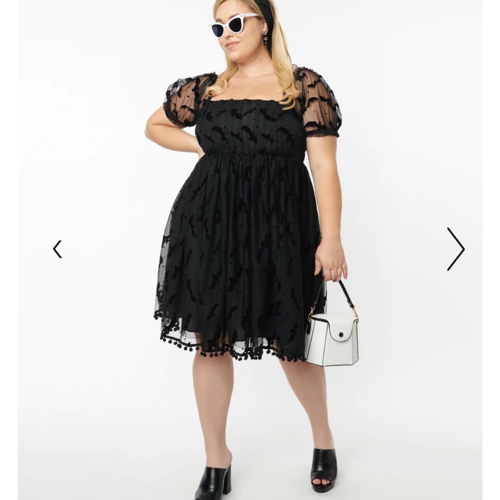 Unique Vintage Plus Size Black Bat Mesh Babydoll Belle Dress